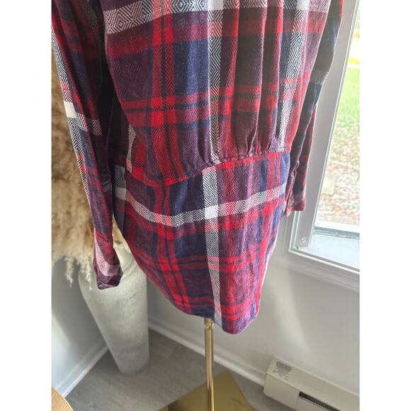 Free People Easy Street Red Plaid Peplum Button Down Top Womens XS Fall Flannel - Picture 9 of 9